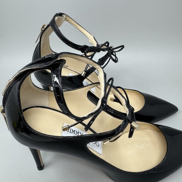 Jimmy Choo Vintage Black Sage 85 Bow Pump Pointed Toe Leather Sz EU 38 US 7 - Picture 2 of 11